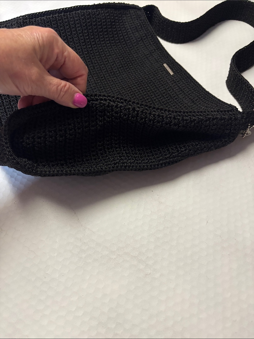 The Sak Black Crochet Hobo Shoulder Purse Handbag Large - Picture 4 of 8
